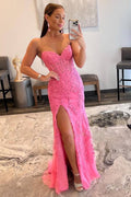 Mermaid Strapless Corset Lace Prom Dress with Slit