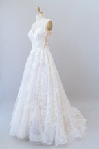 Illusion Appliques Tulle A-line Wedding Dress