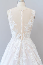 Illusion Appliques Tulle A-line Wedding Dress