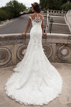 Illusion Neckline Lace Mermaid Long Wedding Dresses