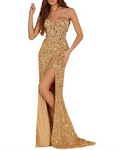 Strapless Sequin Mermaid Evening Gown | Sweetheart Neckline High-Slit Prom Dress with Train