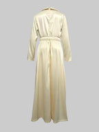 Tuxedo Collar Satin Ball Gown | Long-Sleeve Formal Maxi Dress with Ruched Bodice