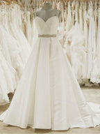 Ivory Ball Gown Wedding Dresses Spaghetti Strap Beaded Bridal Dress