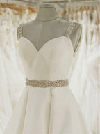 Ivory Ball Gown Wedding Dresses Spaghetti Strap Beaded Bridal Dress