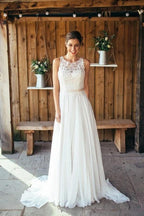Ivory Beach Wedding Dress Lace Boho Bridal Gown With Train