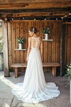 Ivory Beach Wedding Dress Lace Boho Bridal Gown With Train