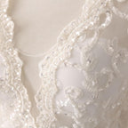 Ivory Lace and Satin V-neck Long Sleeve Beaded Wedding Dress