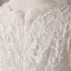 Ivory Lace and Satin V-neck Long Sleeve Beaded Wedding Dress