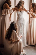 Ivory Lace Beach Wedding Dresses Sweetheart Neck Wedding Dresses