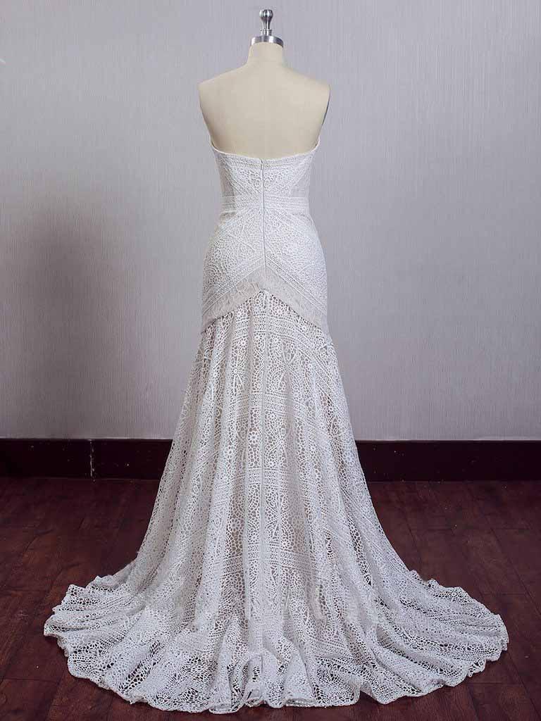 Ivory Lace Beach Wedding Dresses Sweetheart Neck Wedding Dresses