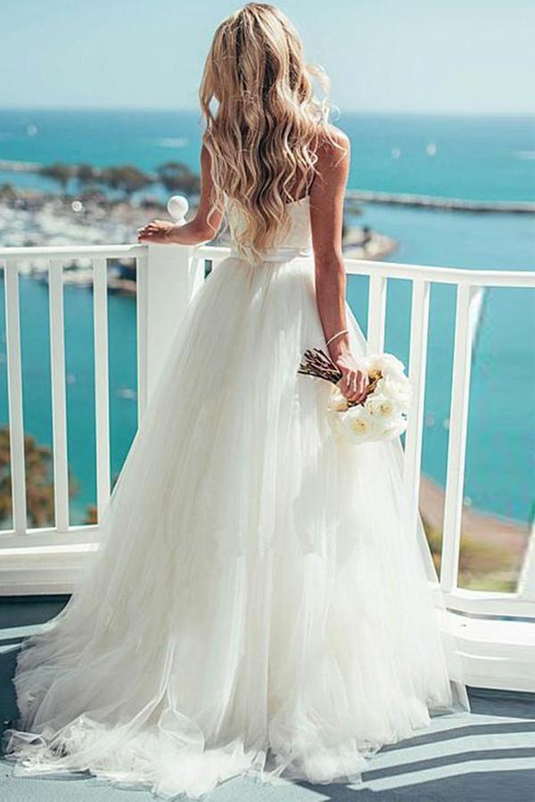Ivory Tulle Destination Sweetheart Spaghetti Strap  Wedding Dress