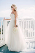 Ivory Tulle Destination Sweetheart Spaghetti Strap  Wedding Dress
