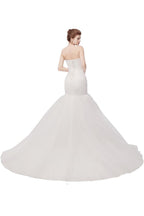 Ivory Tulle Sweetheart Mermaid Strapless Wedding Dresses with Lace-up