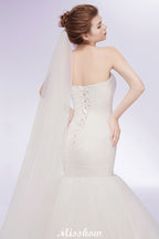 Ivory Tulle Sweetheart Mermaid Strapless Wedding Dresses with Lace-up