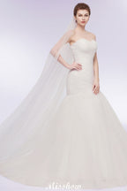 Ivory Tulle Sweetheart Mermaid Strapless Wedding Dresses with Lace-up