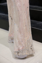 Jewel Sleeveless Tulle Evening Jumpsuit with Sequins