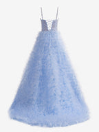 A-Line Tiered Sequins Tulle Long Prom Dress