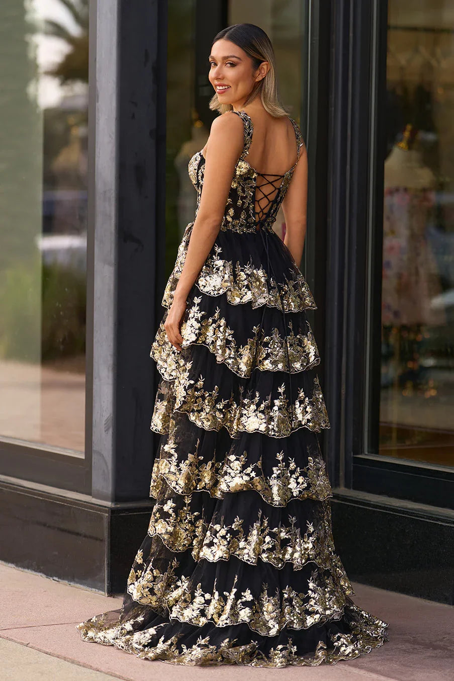 Kaira | Gold Off the Shoulder Sequin Long Prom Dress with Slit