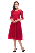 Knee-length Crew A-line Half Sleeve Sashes Bridesmaid Dresses