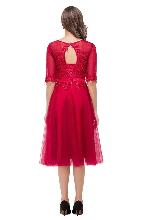 Knee-length Crew A-line Half Sleeve Sashes Bridesmaid Dresses