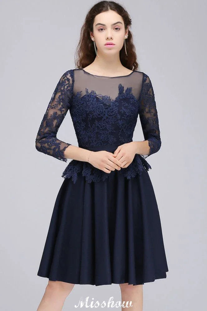 Lace Appliques 3/4 Sleeves Short Bridesmaid Dresses Daily Casual Dress