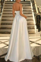Lachlan | Satin A-Line Scoop Empire-Waist Pleated Satin High Slit Formal Prom Dress