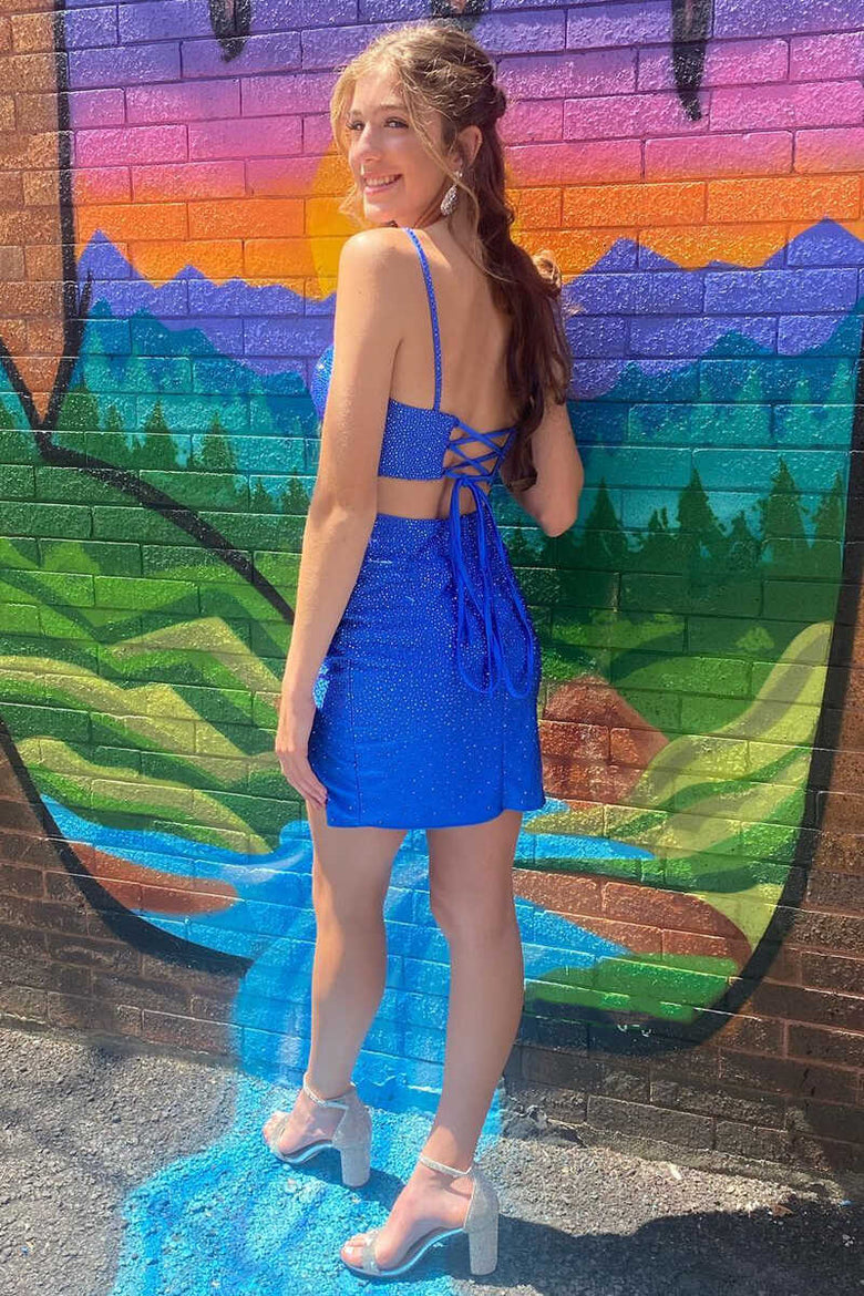 Sheath Beaded Satin Homecoming Dress with Slit