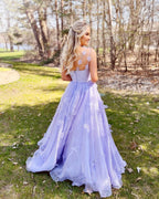 A Line Spaghetti Straps Organza Prom Dress