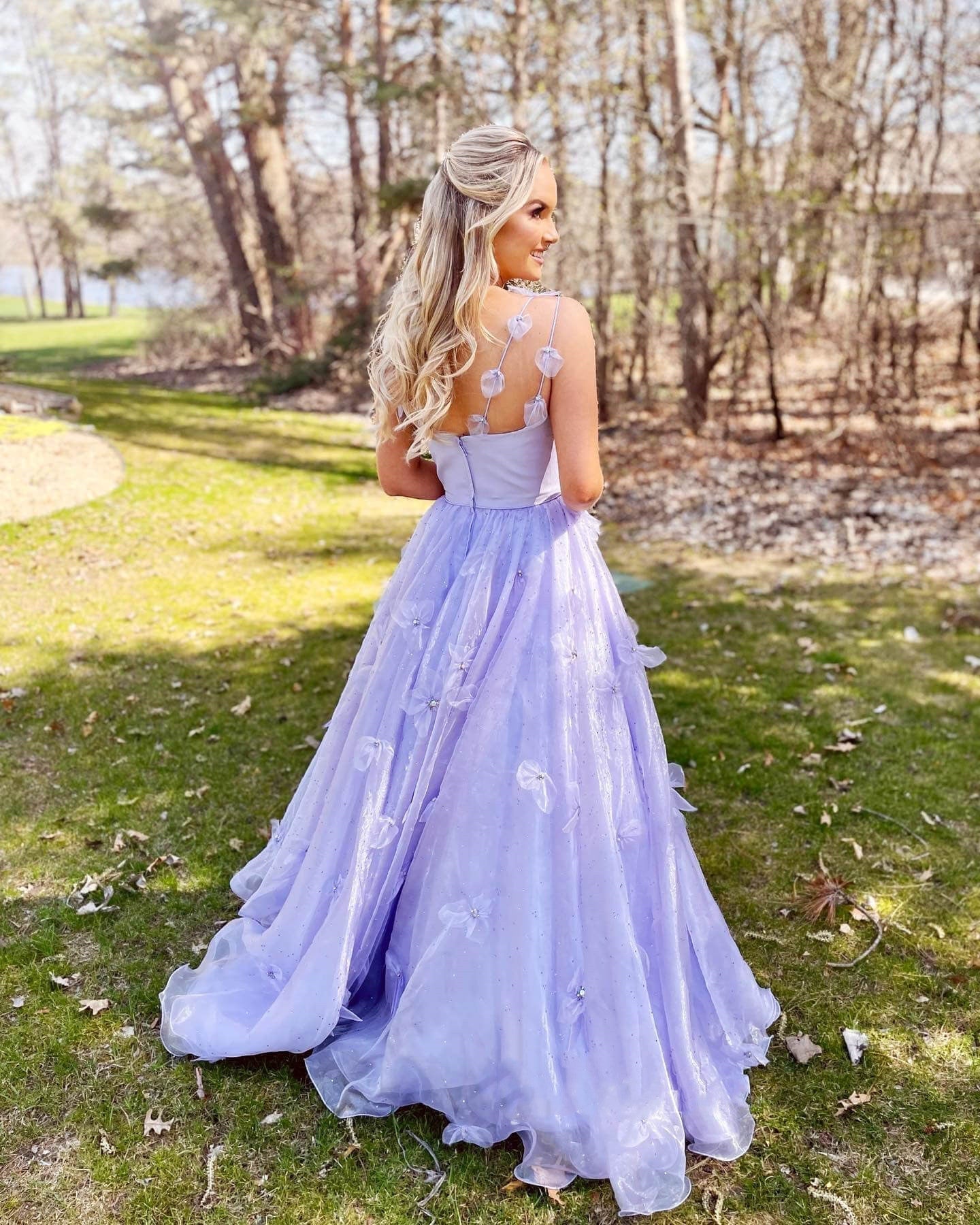 A Line Spaghetti Straps Organza Prom Dress