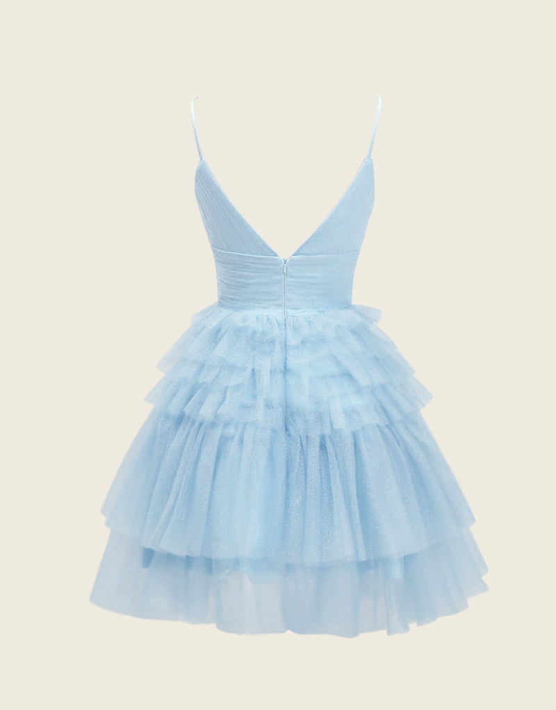 A-Line Deep V Neck Tiered Homecoming Dress