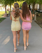 Sheath Lace Keyhole Back Homecoming Dress