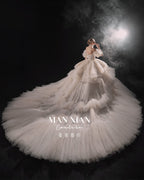 Regal Off-Shoulder Crystal Ball Gown Wedding Dress with Cathedral Train & Statement Choker