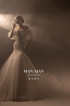 Ethereal Off-Shoulder Crystal Mermaid Wedding Dress with 3D Floral Detail & Cathedral Train