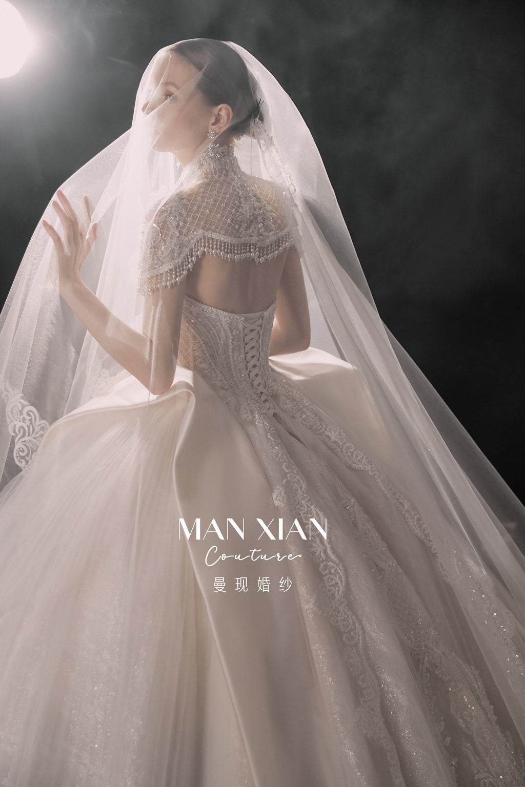 Regal High-Neck Crystal Ball Gown Wedding Dress with Oversized Satin Bows & Cathedral Train