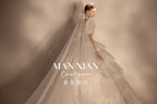 Regal Puff-Sleeve Crystal Ball Gown Wedding Dress with Cathedral Train & Statement Choker