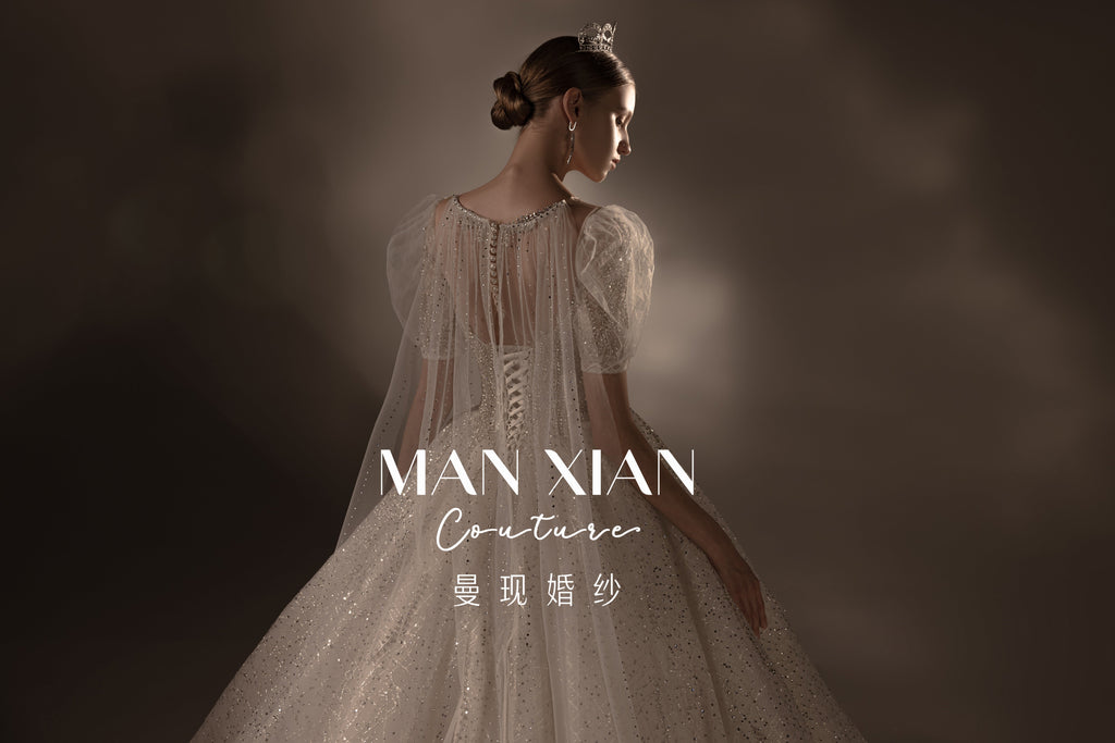 Regal Puff-Sleeve Crystal Ball Gown Wedding Dress with Cathedral Train & Statement Choker