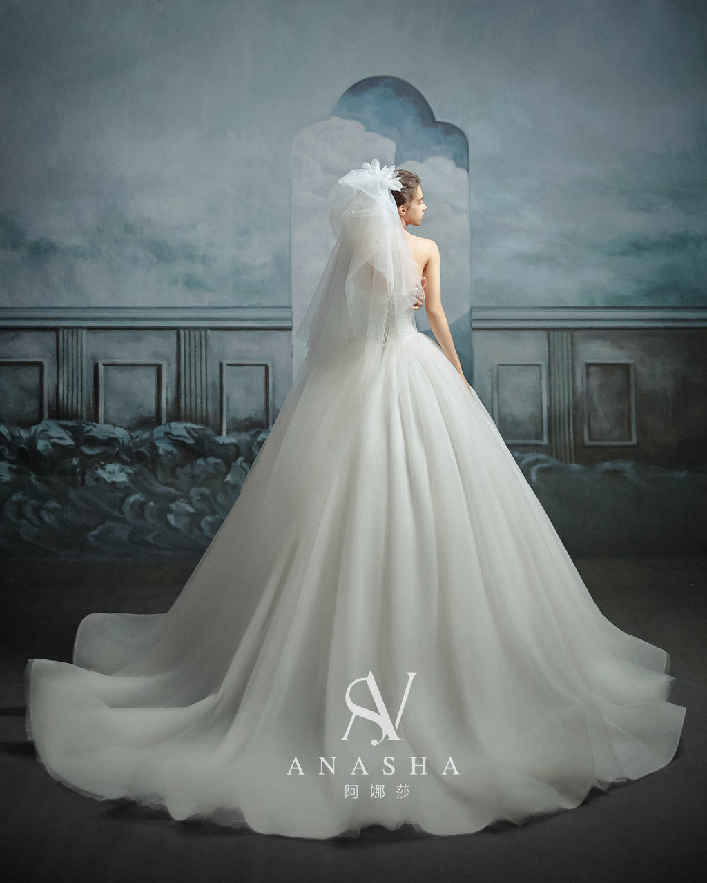 Ethereal Strapless Ruffled Ball Gown Wedding Dress with Chapel Train