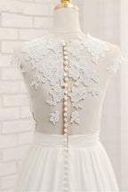 Long A-line Appliques Lace Chiffon Wedding Dress with Slit