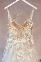 Long A-Line Appliques Lace Spaghetti Straps Sweetheart Tulle Wedding Dresses