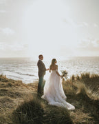 Long A-Line Off-the-Shoulder Backless Appliques Lace Tulle Wedding Dress