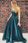 Long A-line Square Stretch Satin Prom Dress