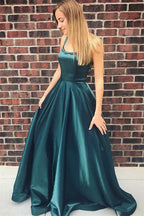 Long A-line Square Stretch Satin Prom Dress
