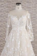 Long A-line Sweetheart Applqiues Tulle Wedding Dress with Sleeves