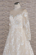 Long A-line Sweetheart Applqiues Tulle Wedding Dress with Sleeves