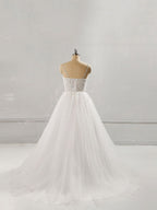 Long A-line Sweetheart Lace Tulle Wedding Dress