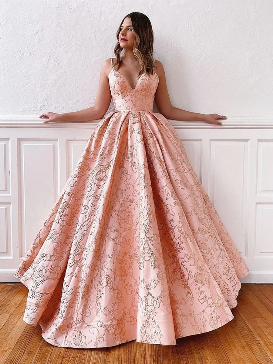 Long A-line V Neck Backless Lace Prom Dresses with Corset Back