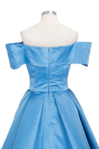 Long Ball Gown Off-shoulder Satin Blue Prom Dresses with Slit