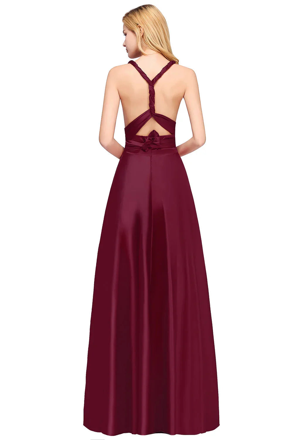 Spaghetti Straps Satin Long Bridesmaid Dresses Prom Party Gown
