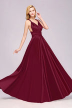 Spaghetti Straps Satin Long Bridesmaid Dresses Prom Party Gown