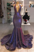 Long Mermaid Halter Sequins Formal Prom Dresses